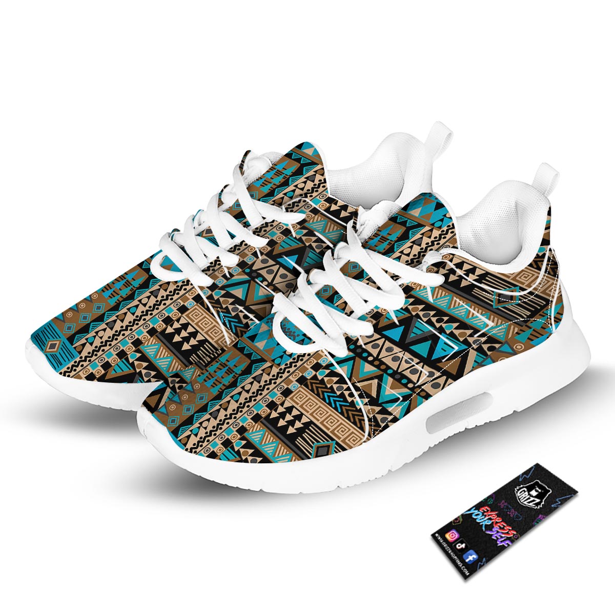 Aztec Brown And Teal Print Pattern Tennis Shoes-grizzshop
