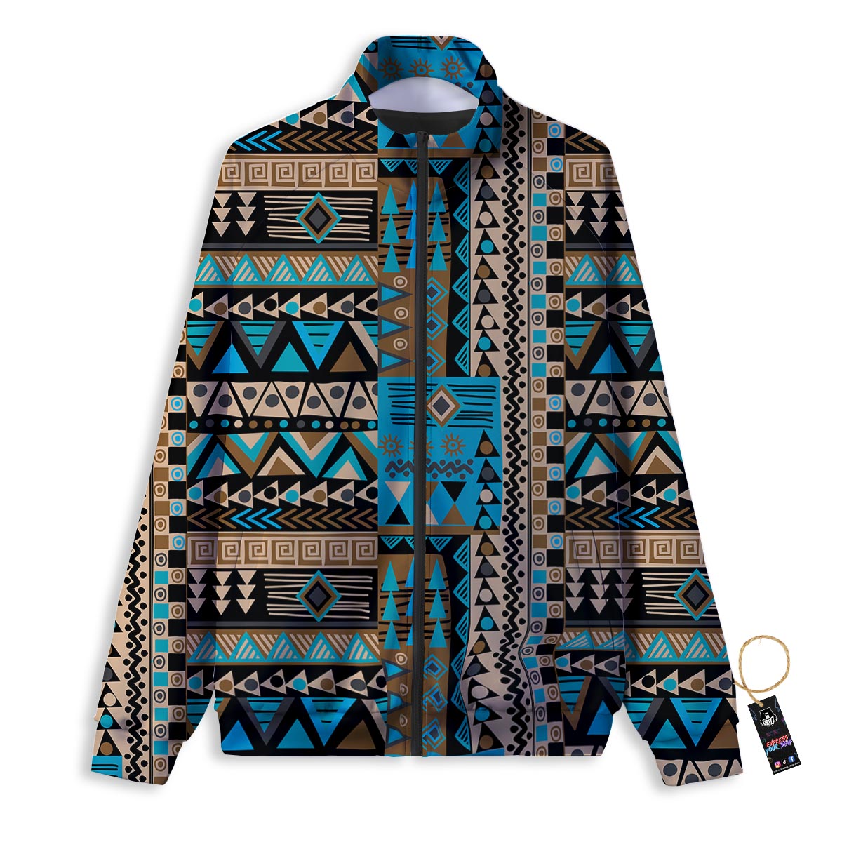 Aztec Brown And Teal Print Pattern Track Jacket-grizzshop
