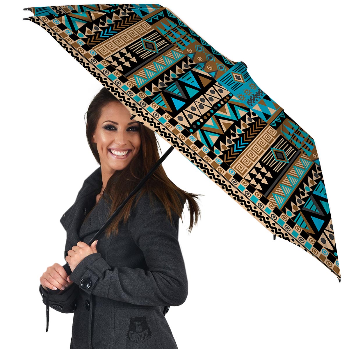 Aztec Brown And Teal Print Pattern Umbrella-grizzshop