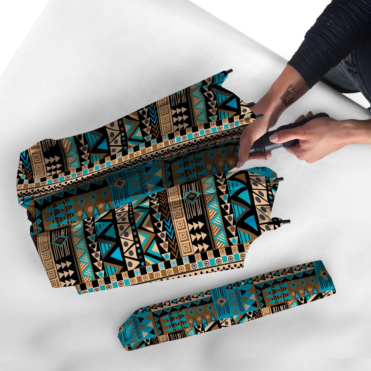 Aztec Brown And Teal Print Pattern Umbrella-grizzshop