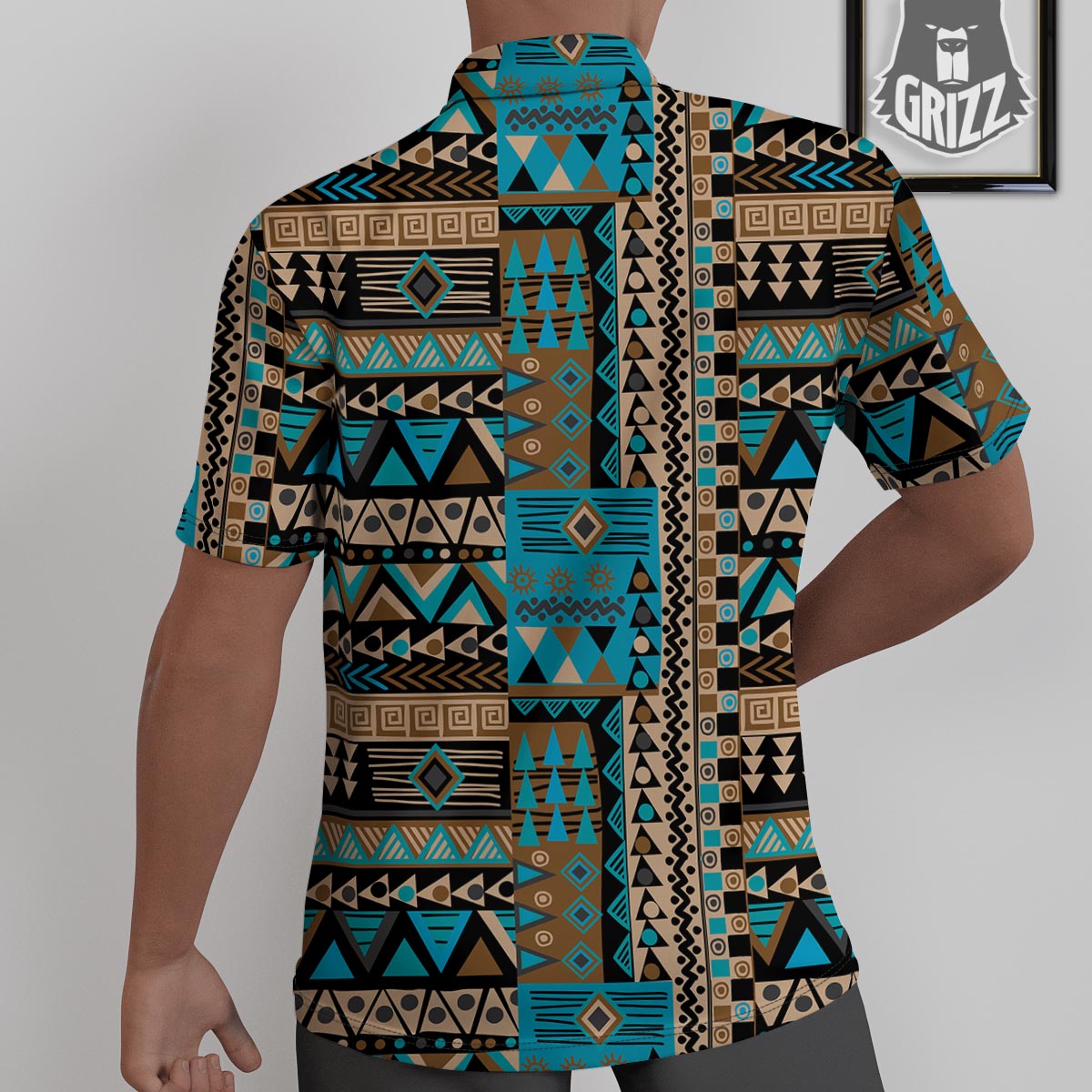 Aztec Brown And Teal Print Pattern Untucked Shirts-grizzshop