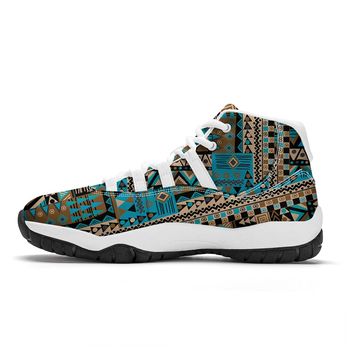 Aztec Brown And Teal Print Pattern White Bball Shoes-grizzshop