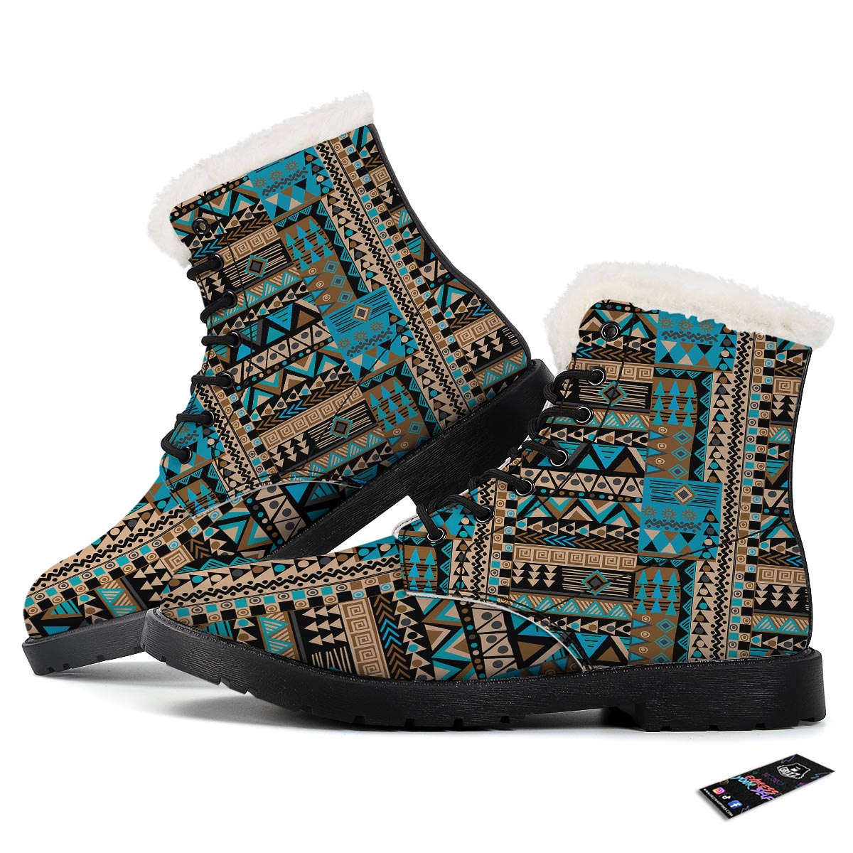 Aztec Brown And Teal Print Pattern Winter Boots-grizzshop