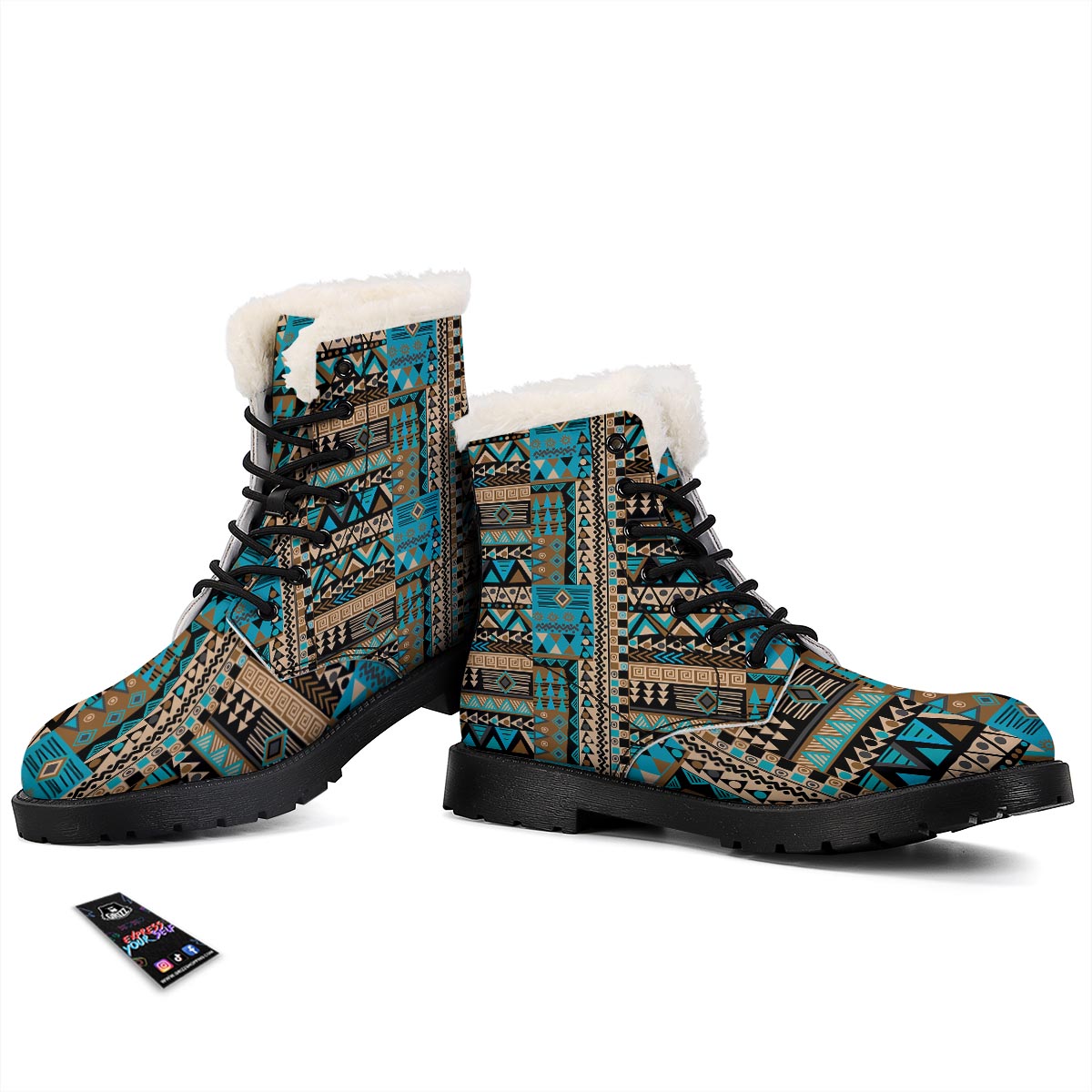 Aztec Brown And Teal Print Pattern Winter Boots-grizzshop