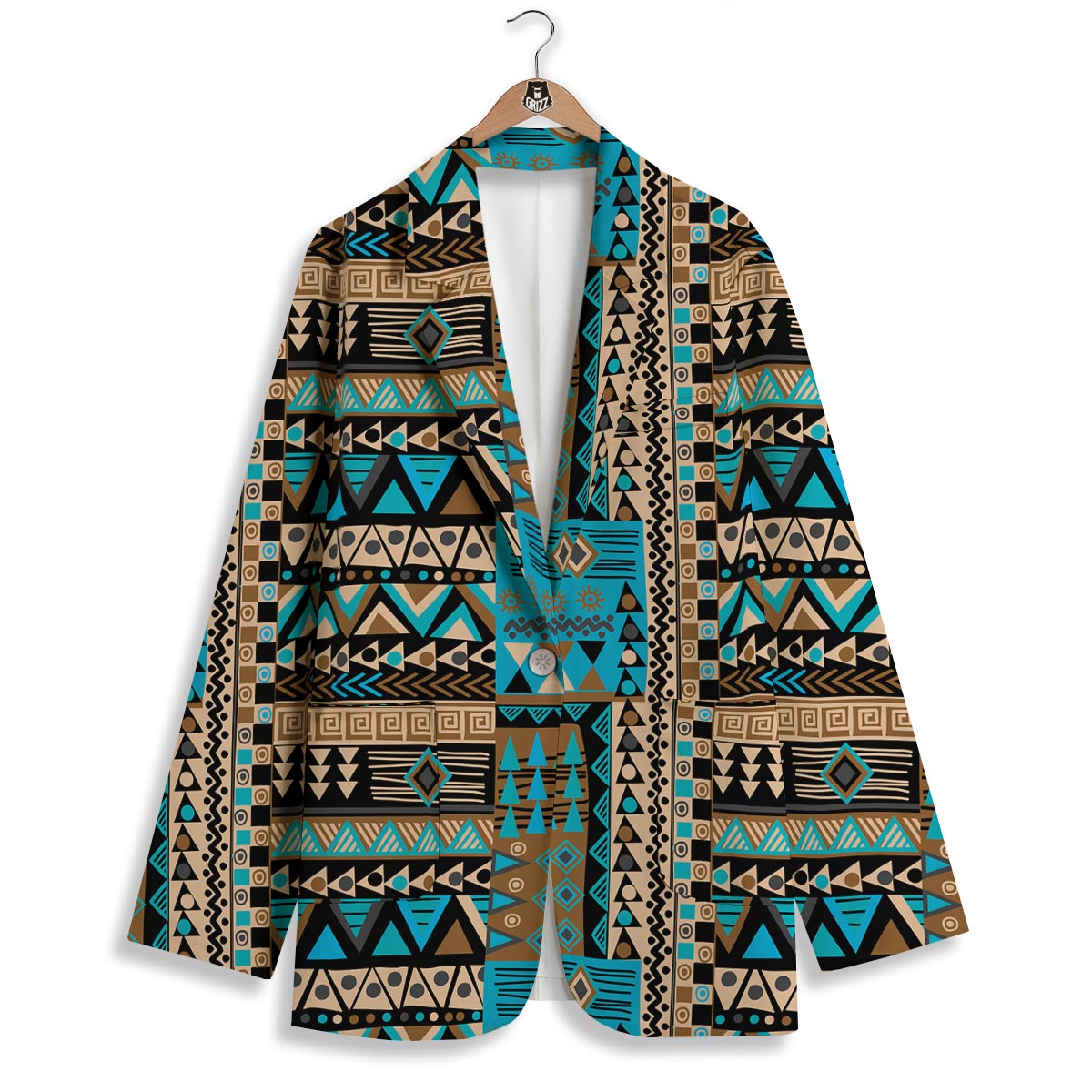 Aztec Brown And Teal Print Pattern Women's Blazer-grizzshop