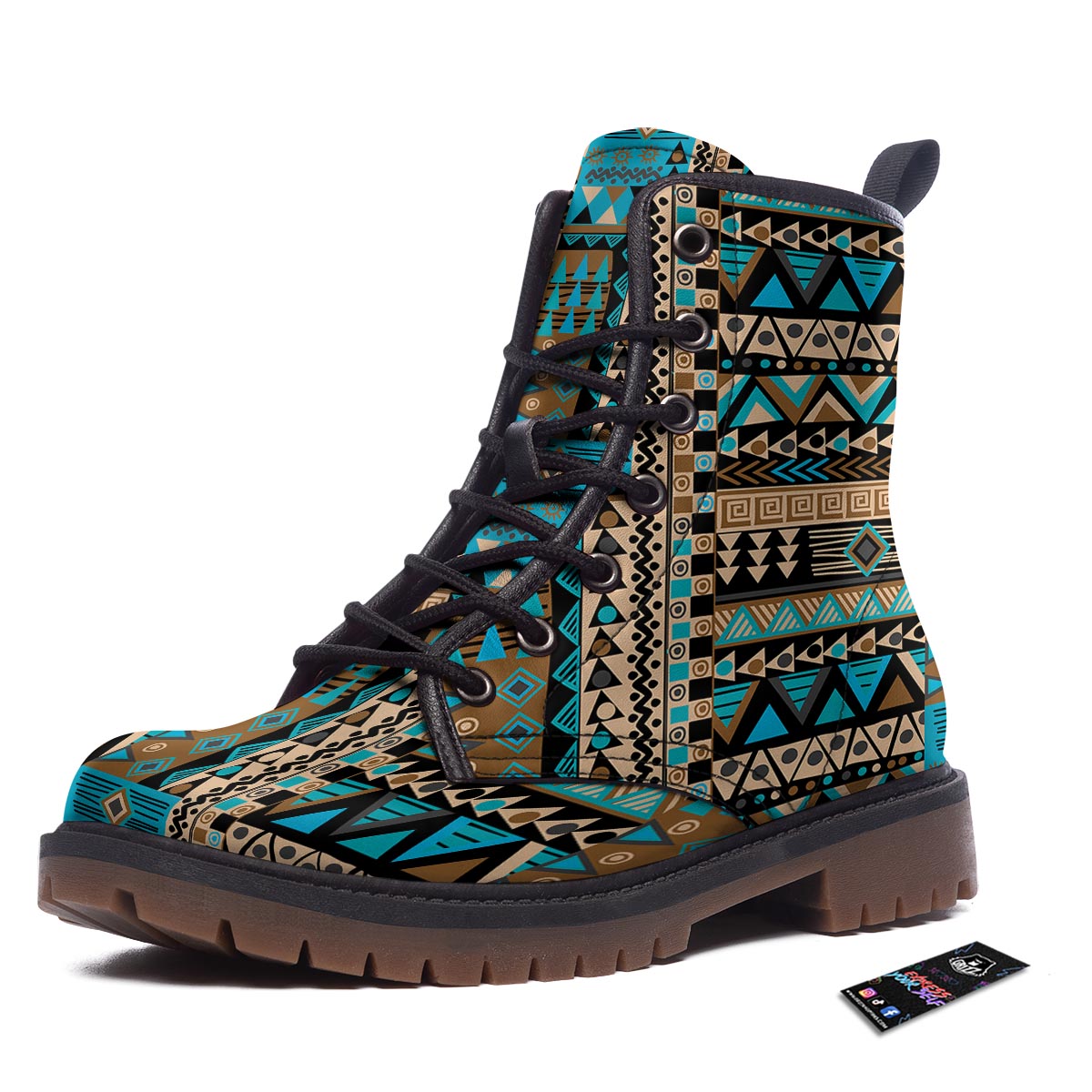 Aztec Brown And Teal Print Pattern Work Boots-grizzshop