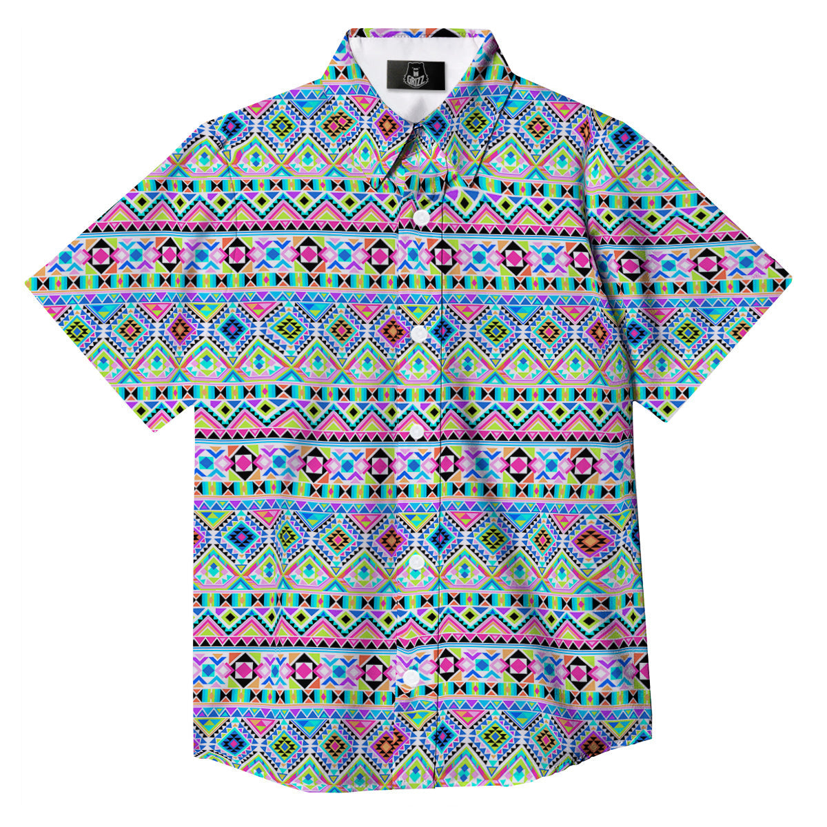 Aztec Colorful Print Pattern Button Up Shirt-grizzshop