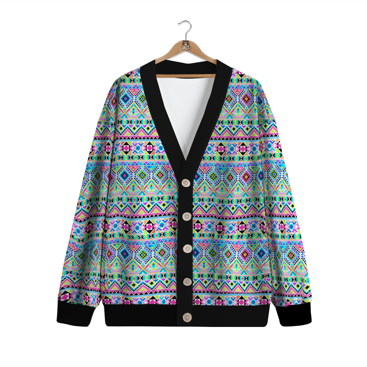Aztec Colorful Print Pattern Cardigan-grizzshop