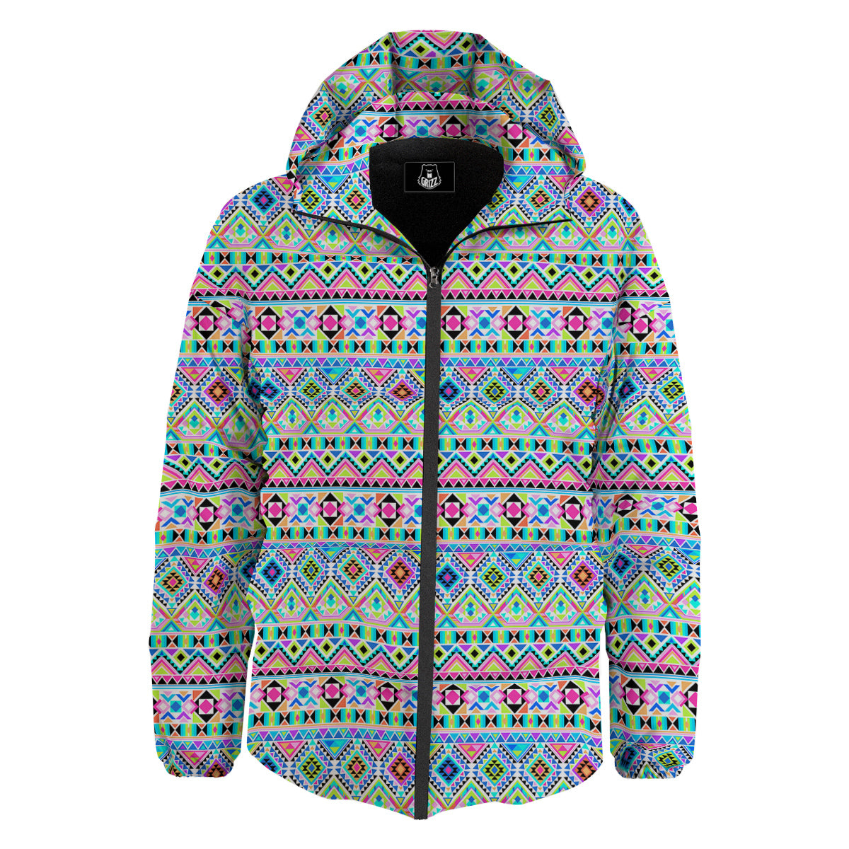 Aztec Colorful Print Pattern Down Jacket-grizzshop