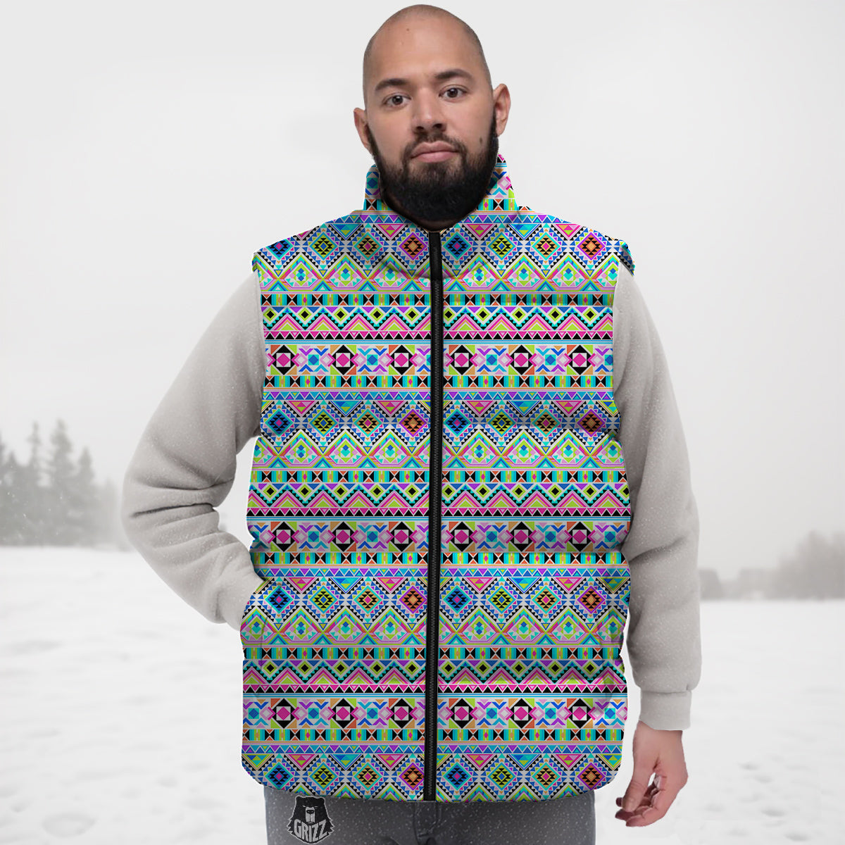 Aztec Colorful Print Pattern Down Vest