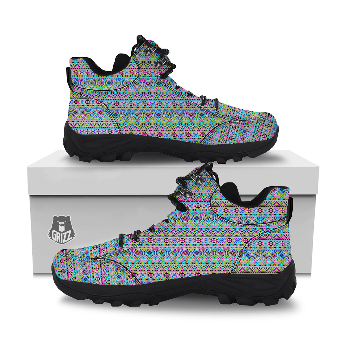Aztec Colorful Print Pattern Hiking Shoes-grizzshop