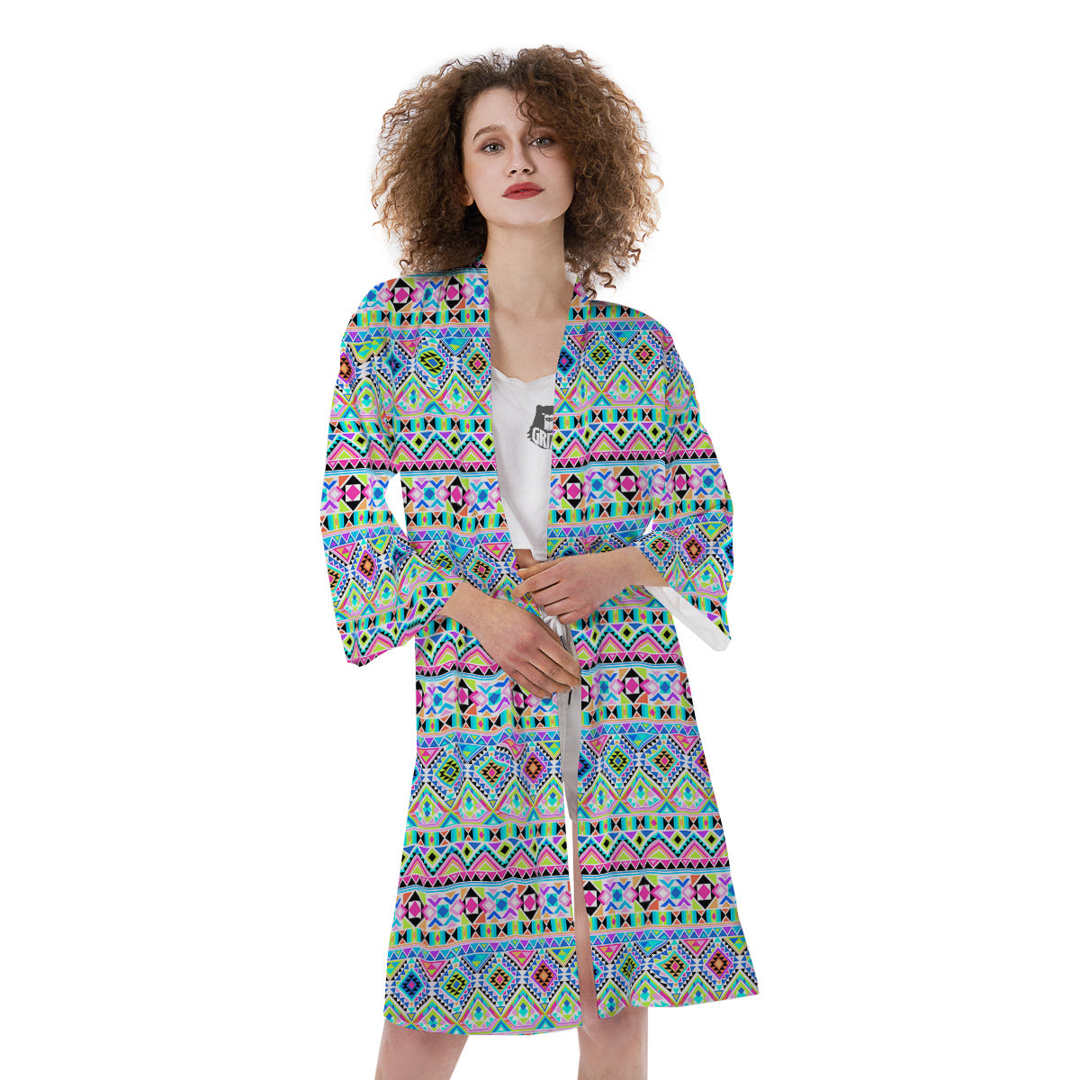 Aztec Colorful Print Pattern Kimono-grizzshop