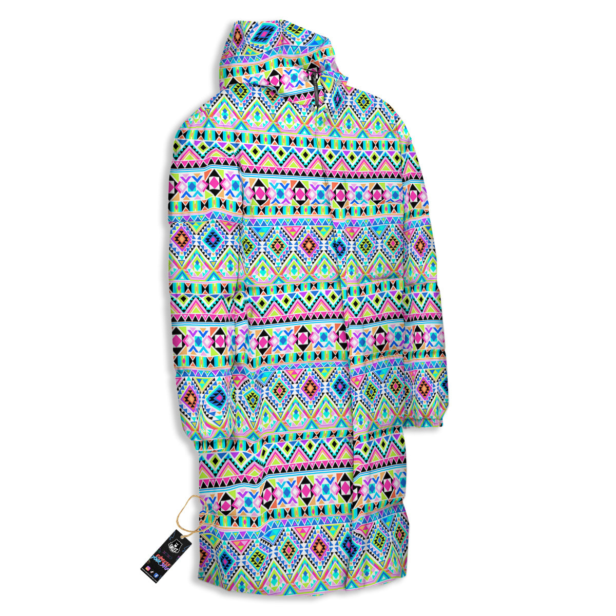 Aztec Colorful Print Pattern Long Down Jacket-grizzshop