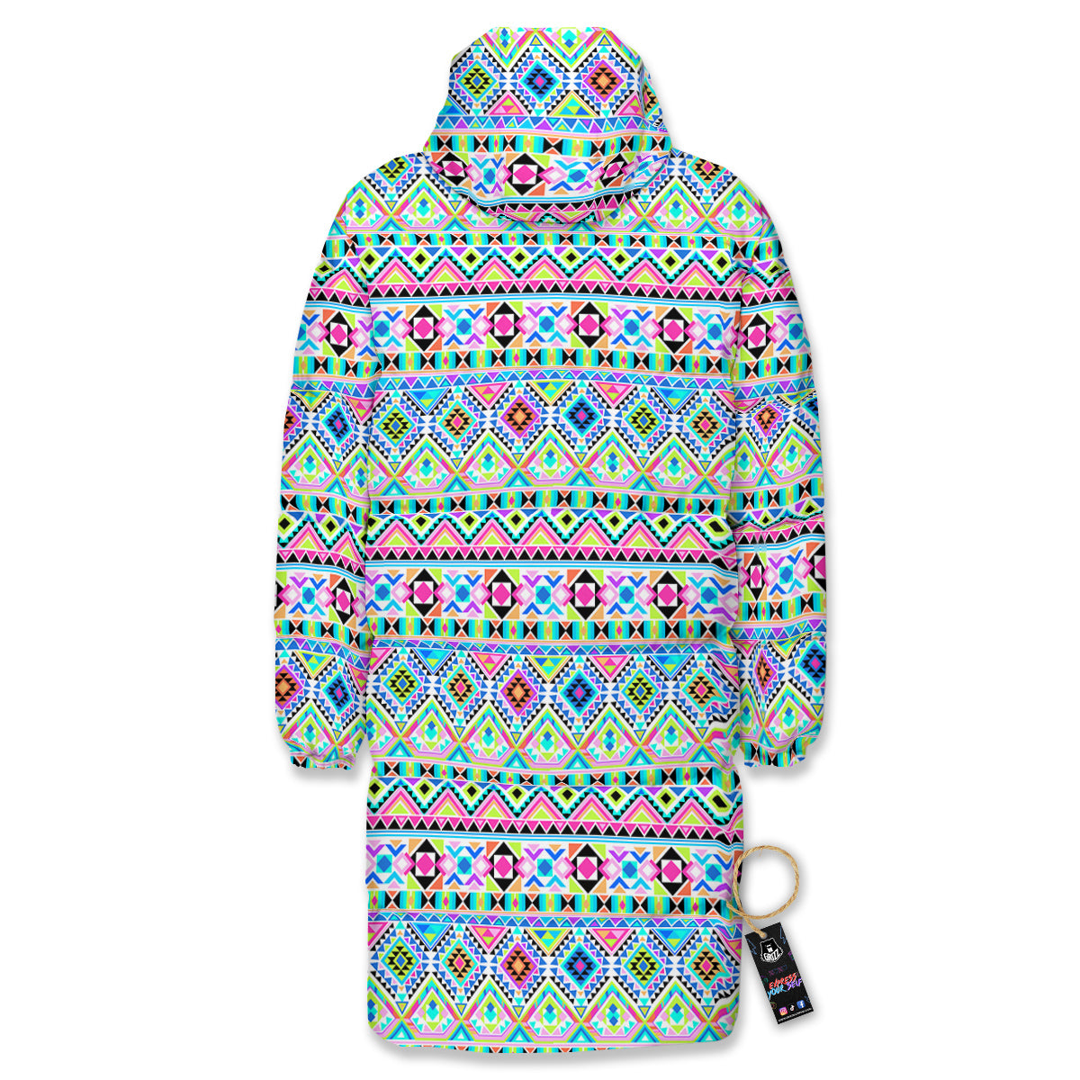 Aztec Colorful Print Pattern Long Down Jacket-grizzshop