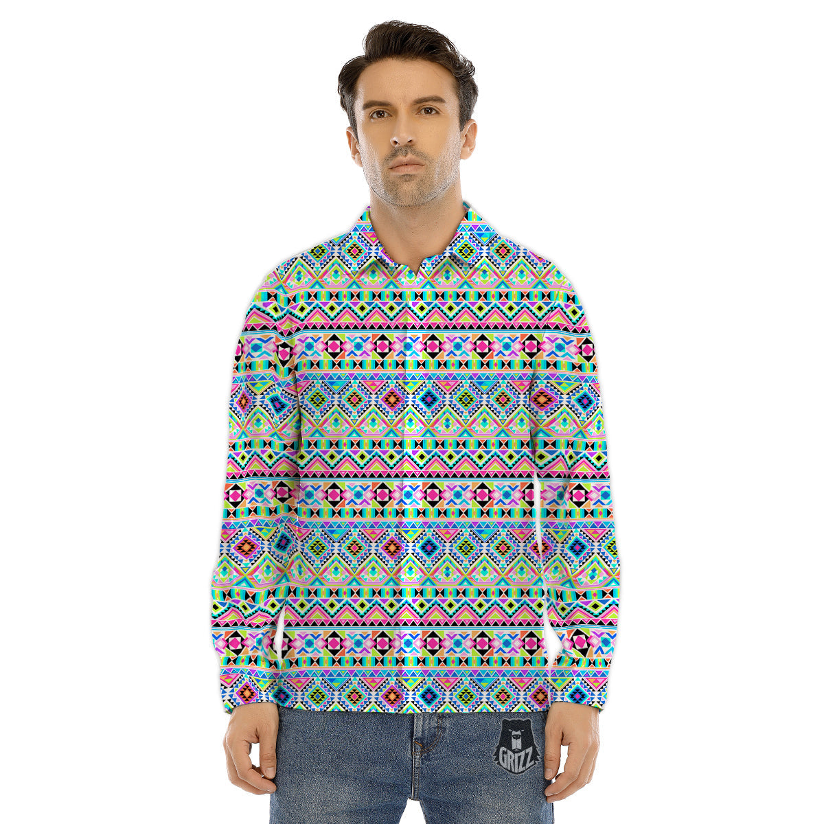 Aztec Colorful Print Pattern Men's Dress Shirts-grizzshop