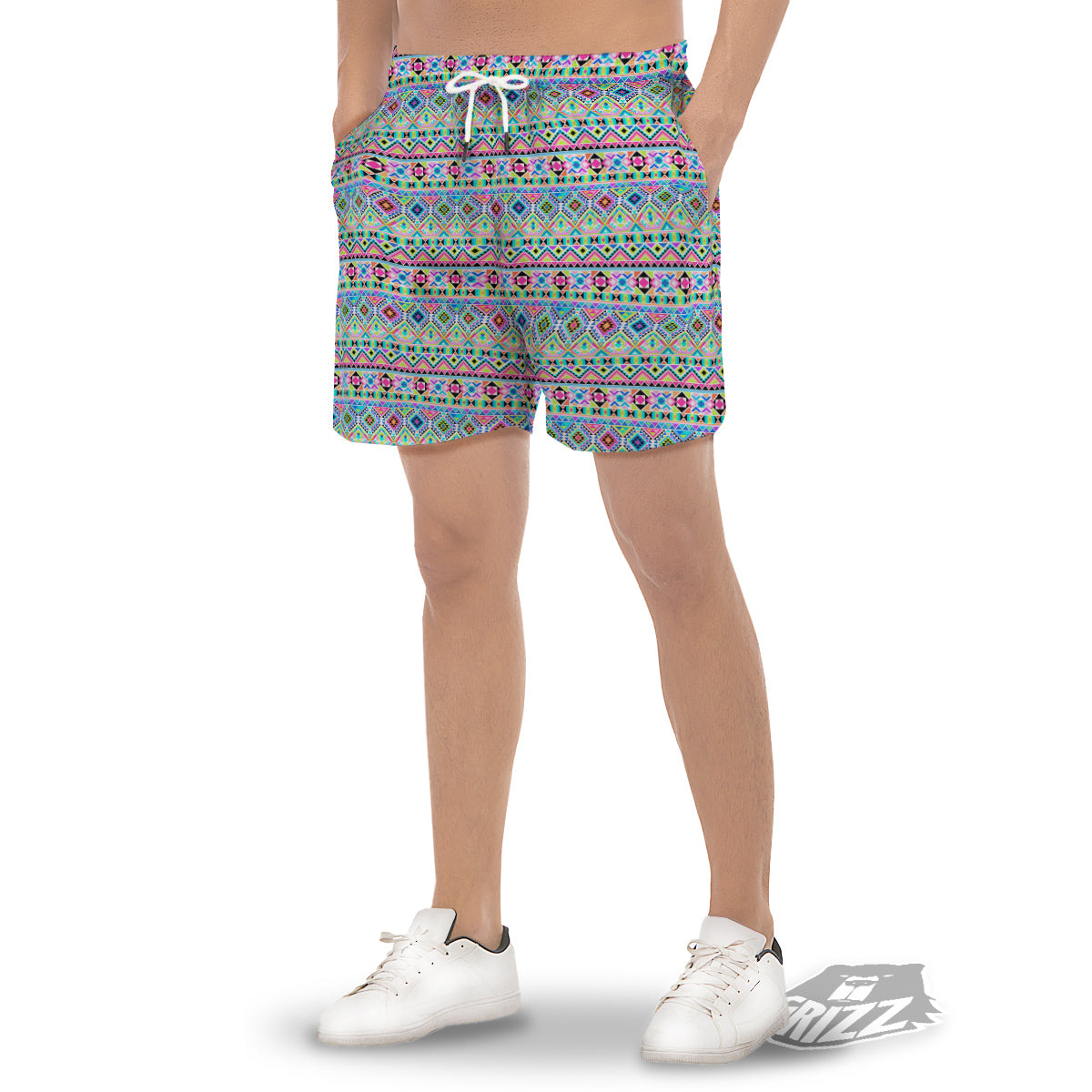 Aztec Colorful Print Pattern Men's Gym Shorts-grizzshop