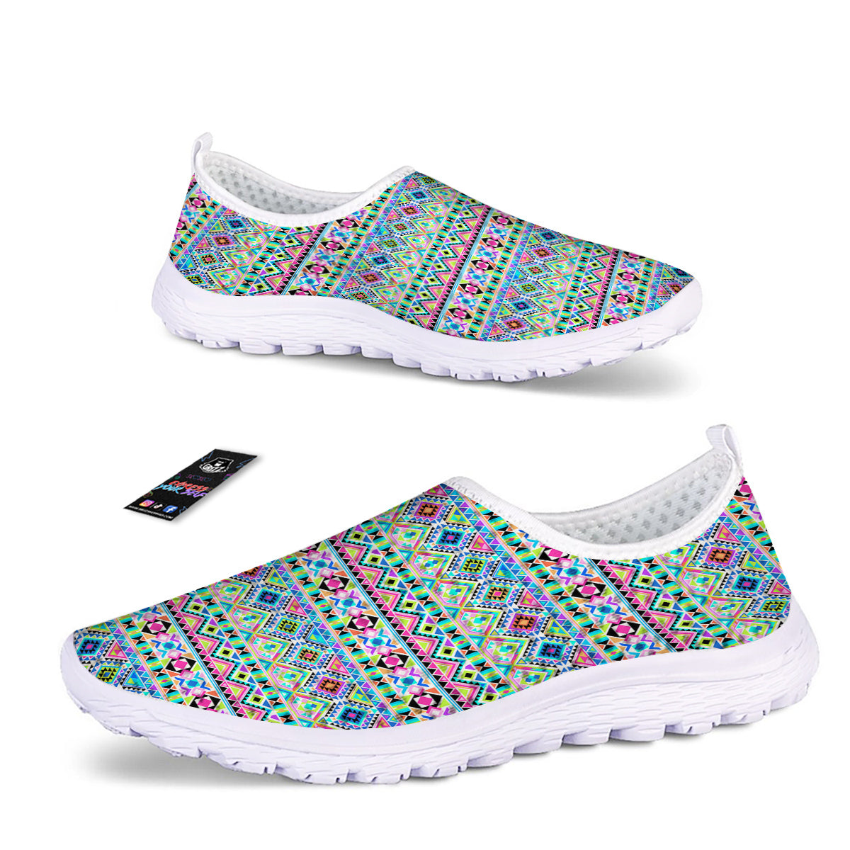 Aztec Colorful Print Pattern Nurse Shoes-grizzshop