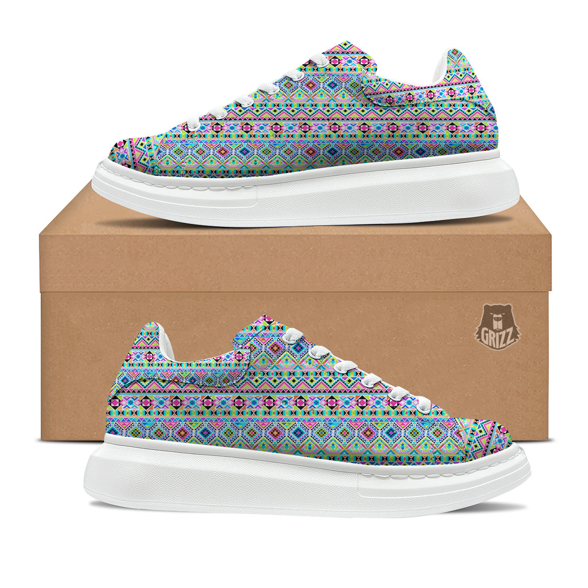 Aztec Colorful Print Pattern Platform Shoes-grizzshop