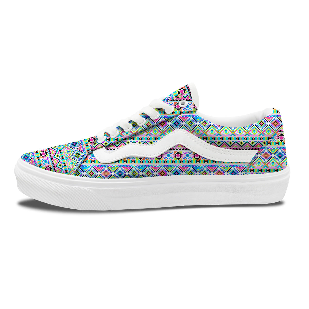 Aztec Colorful Print Pattern Skate Shoes-grizzshop