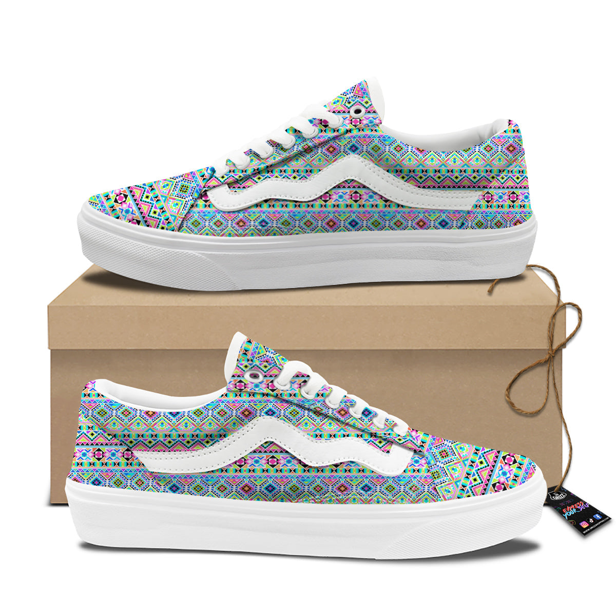 Aztec Colorful Print Pattern Skate Shoes-grizzshop