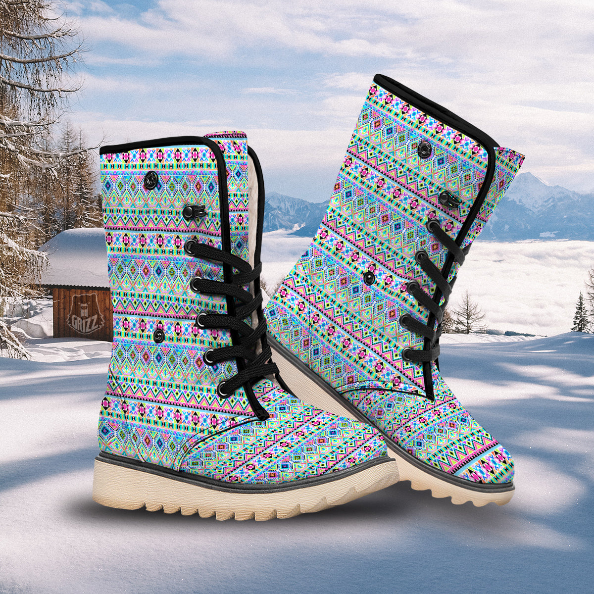 Aztec Colorful Print Pattern Snow Boots-grizzshop