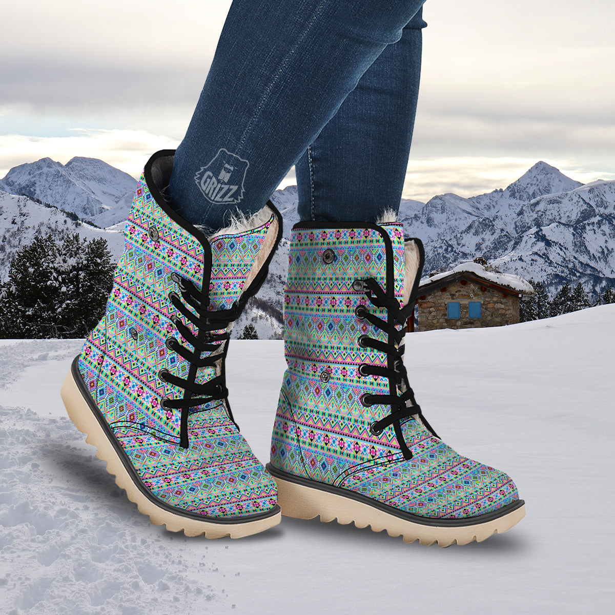 Aztec Colorful Print Pattern Snow Boots-grizzshop