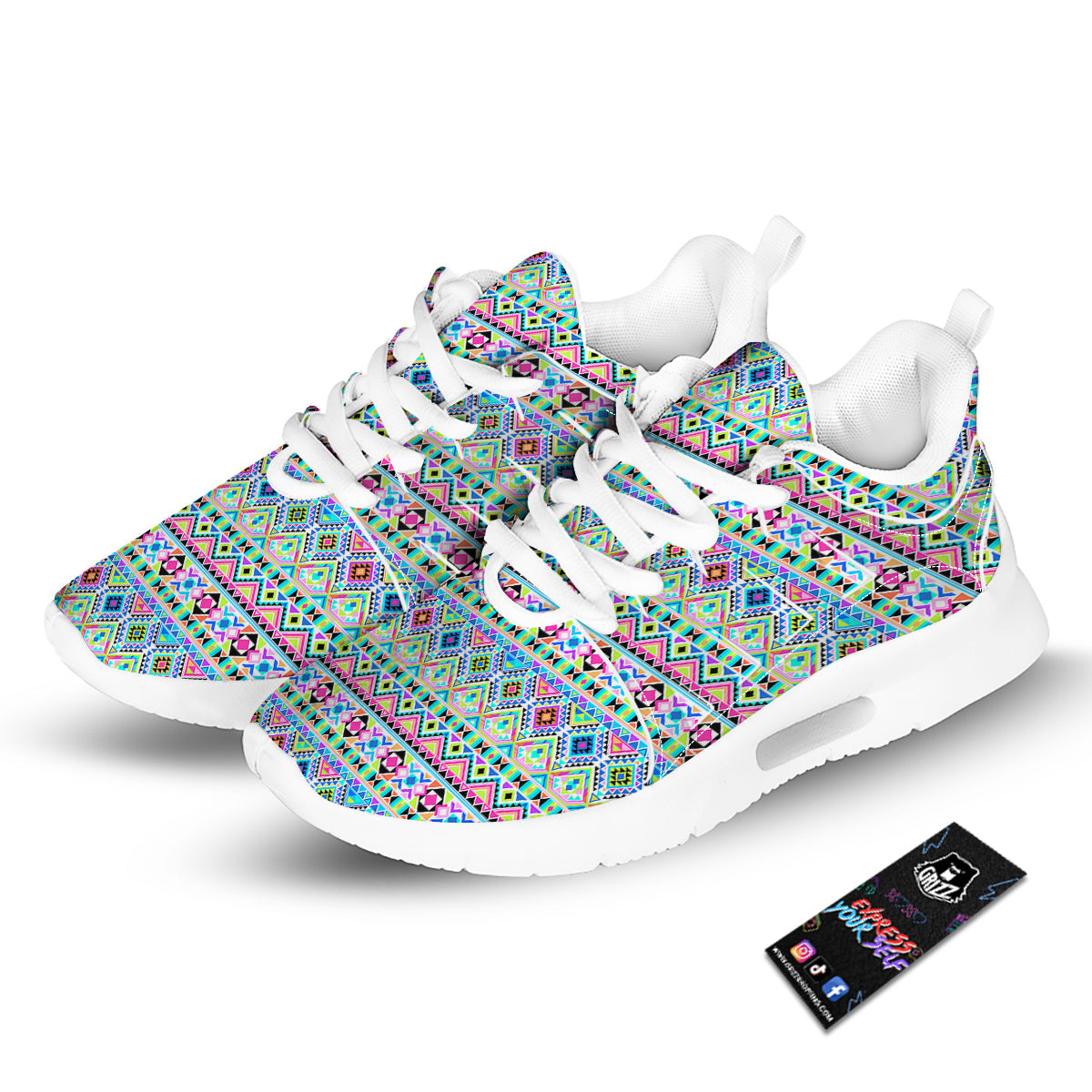 Aztec Colorful Print Pattern Tennis Shoes-grizzshop