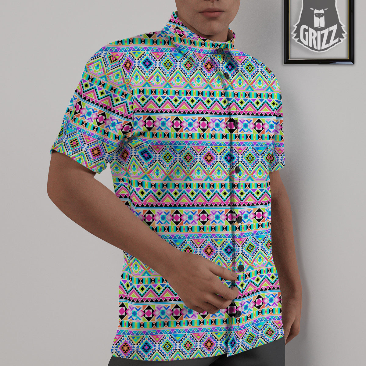 Aztec Colorful Print Pattern Untucked Shirts-grizzshop