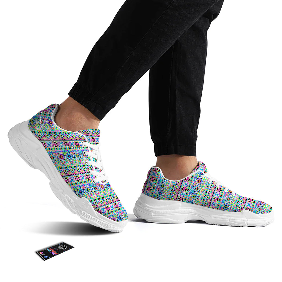Aztec Colorful Print Pattern White Chunky Shoes-grizzshop