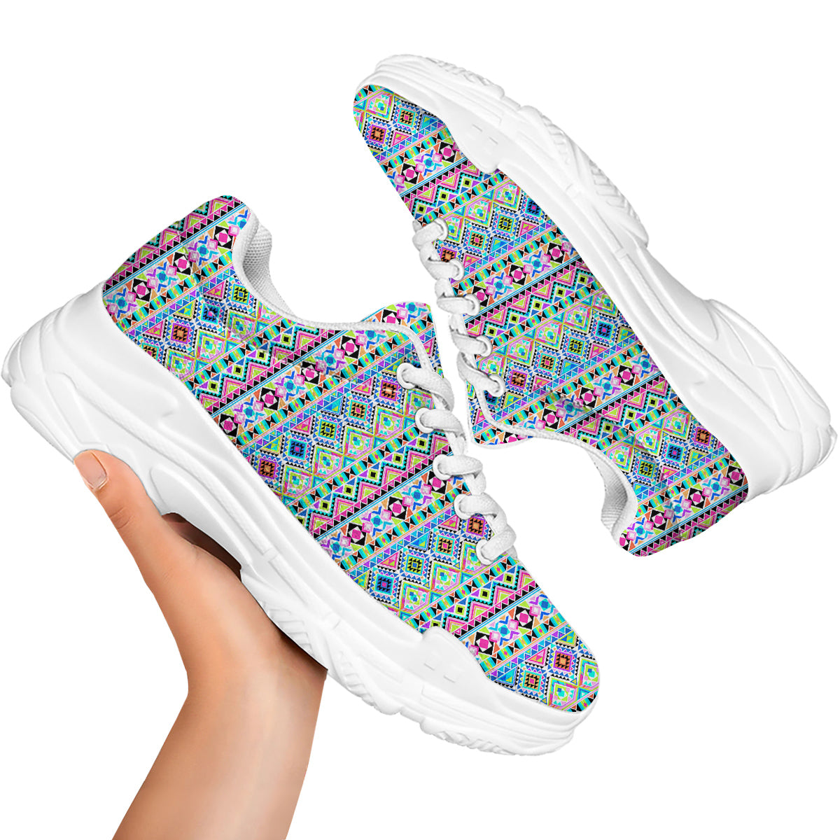 Aztec Colorful Print Pattern White Chunky Shoes-grizzshop