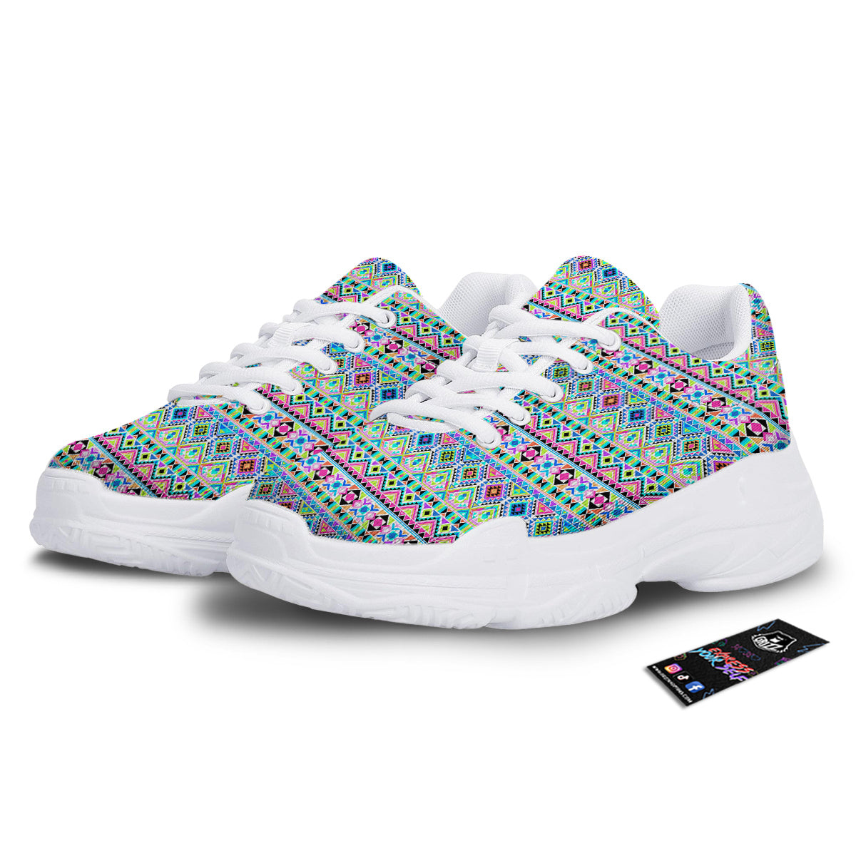 Aztec Colorful Print Pattern White Chunky Shoes-grizzshop