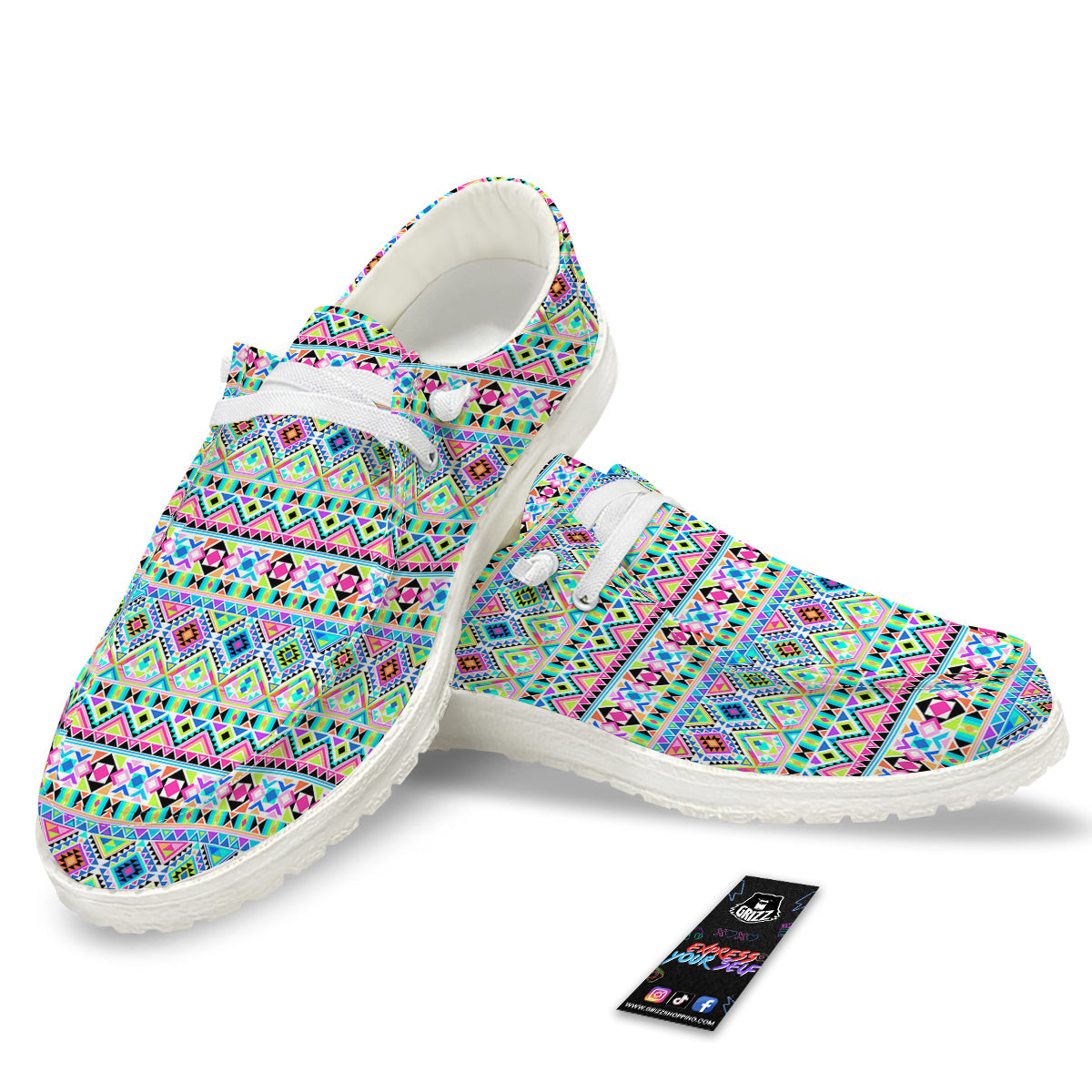 Aztec Colorful Print Pattern White Loafers-grizzshop