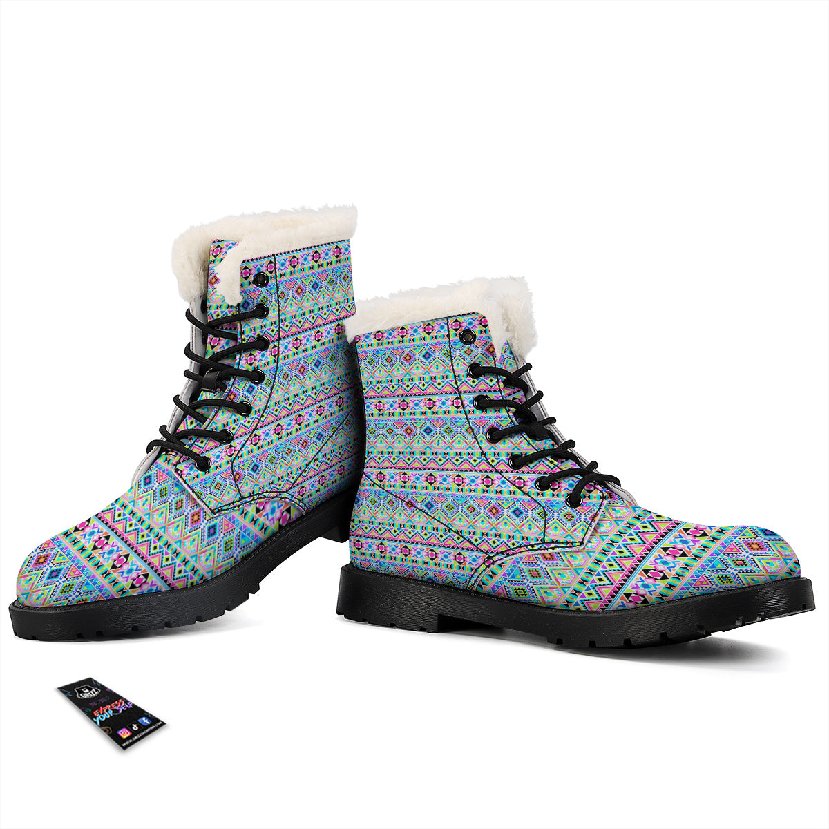 Aztec Colorful Print Pattern Winter Boots-grizzshop