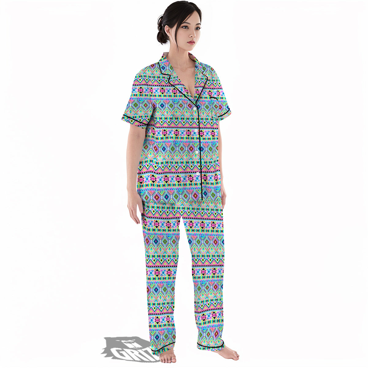 Aztec Colorful Print Pattern Women's Pajamas Set-grizzshop