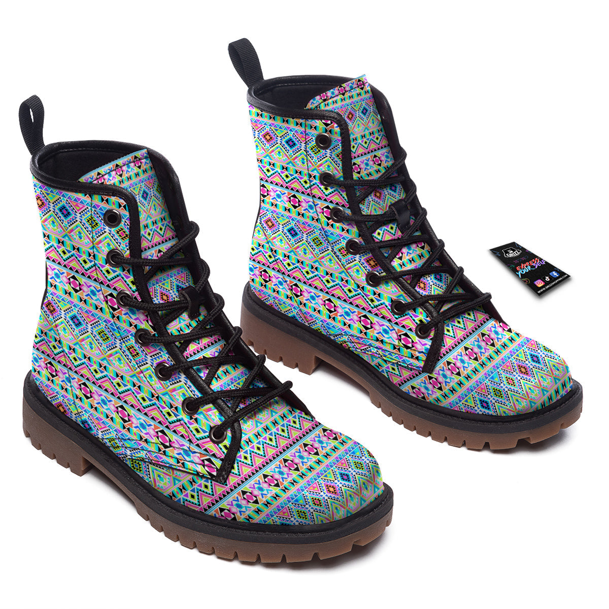 Aztec Colorful Print Pattern Work Boots-grizzshop