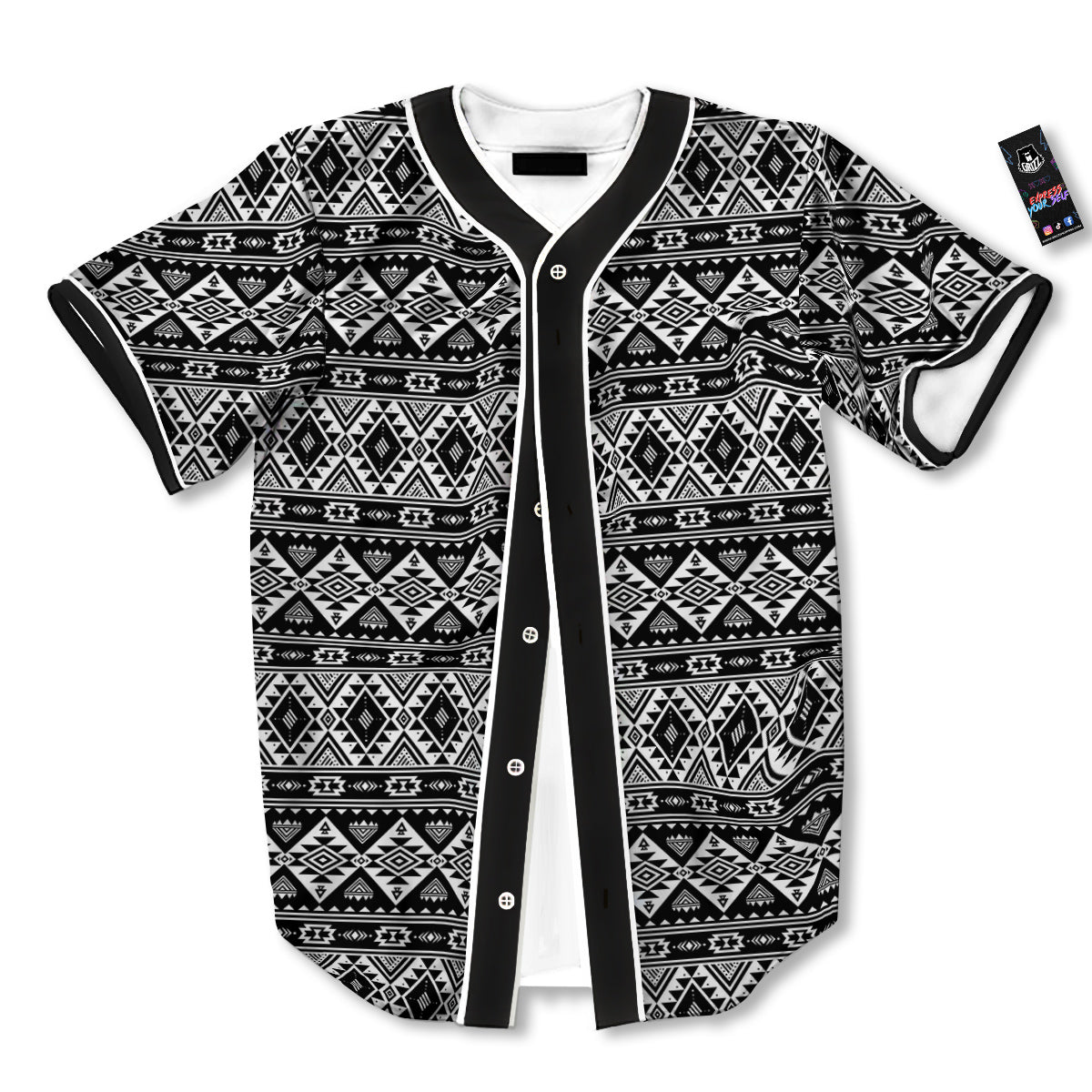 Aztec Dark Grey Print Pattern Baseball Jersey-grizzshop