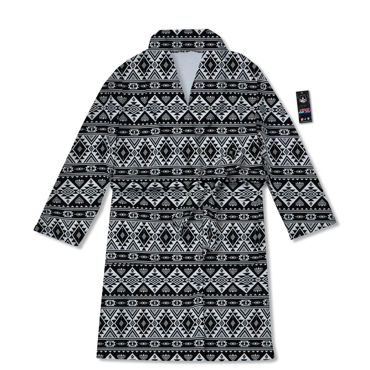 Aztec Dark Grey Print Pattern Bathrobe-grizzshop