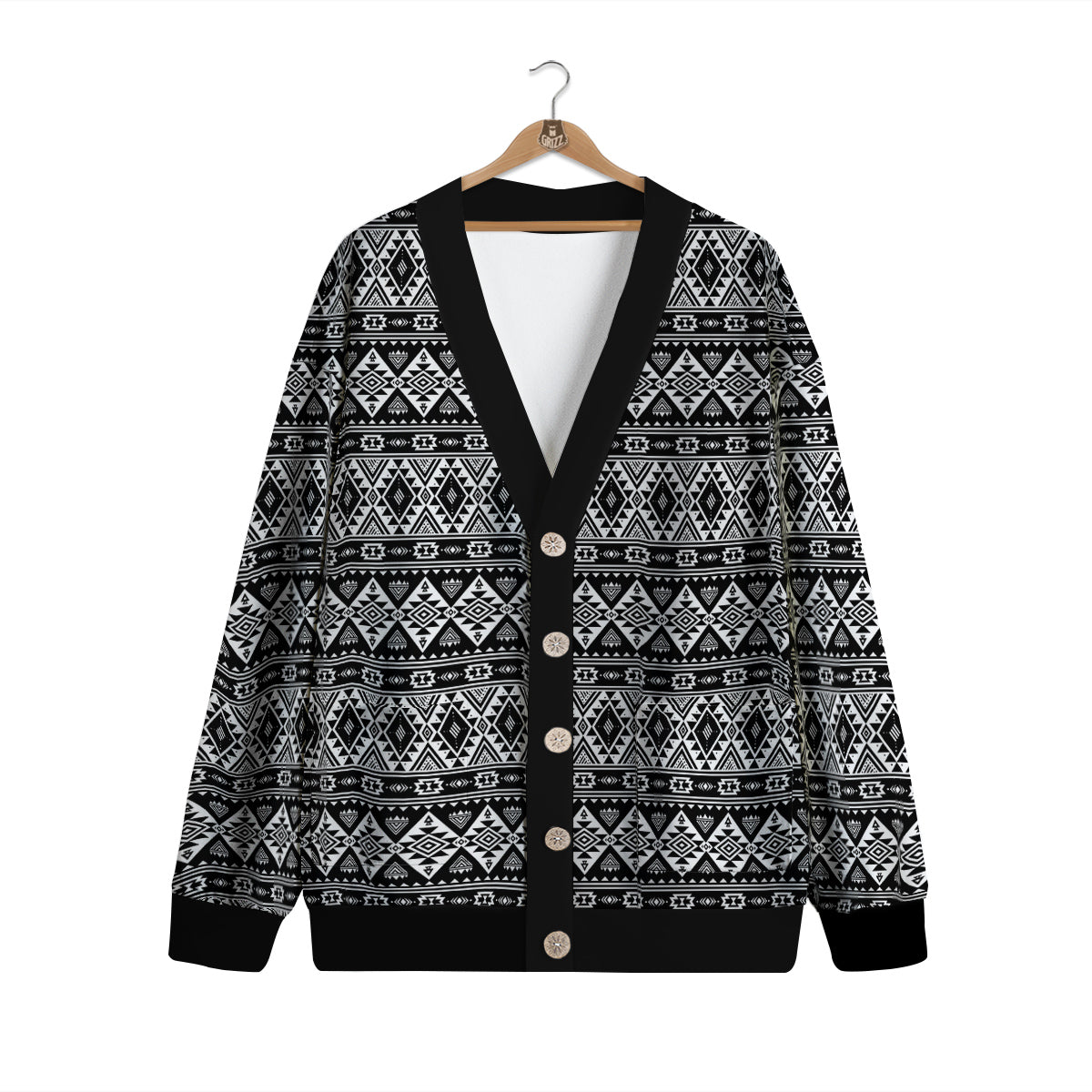 Aztec Dark Grey Print Pattern Cardigan-grizzshop