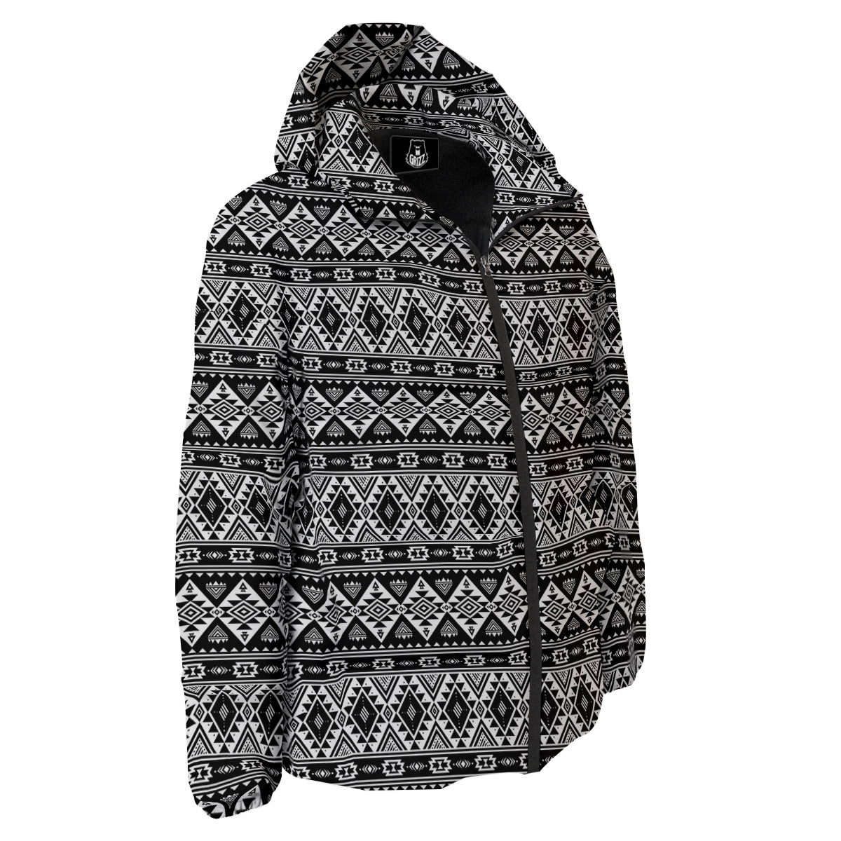 Aztec Dark Grey Print Pattern Down Jacket-grizzshop