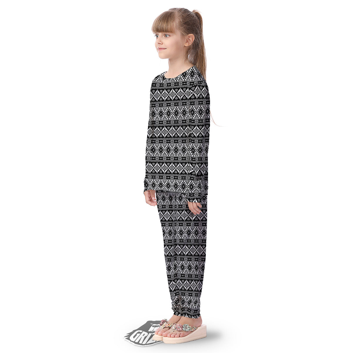 Aztec Dark Grey Print Pattern Kid's Pajamas-grizzshop