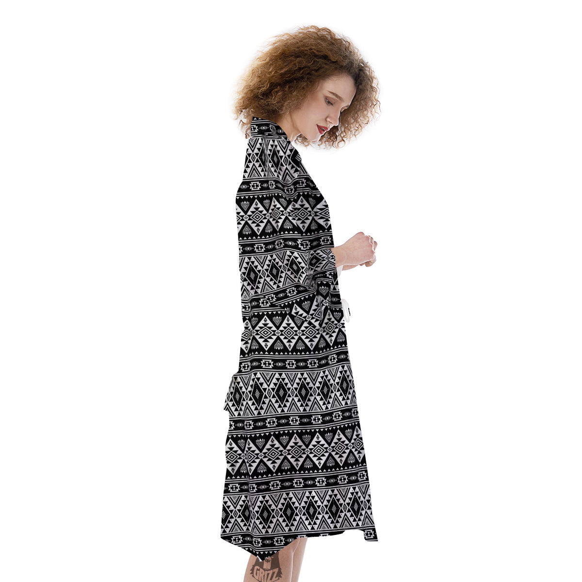 Aztec Dark Grey Print Pattern Kimono-grizzshop