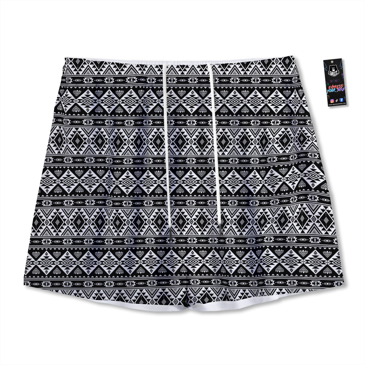 Aztec Dark Grey Print Pattern Mesh Shorts