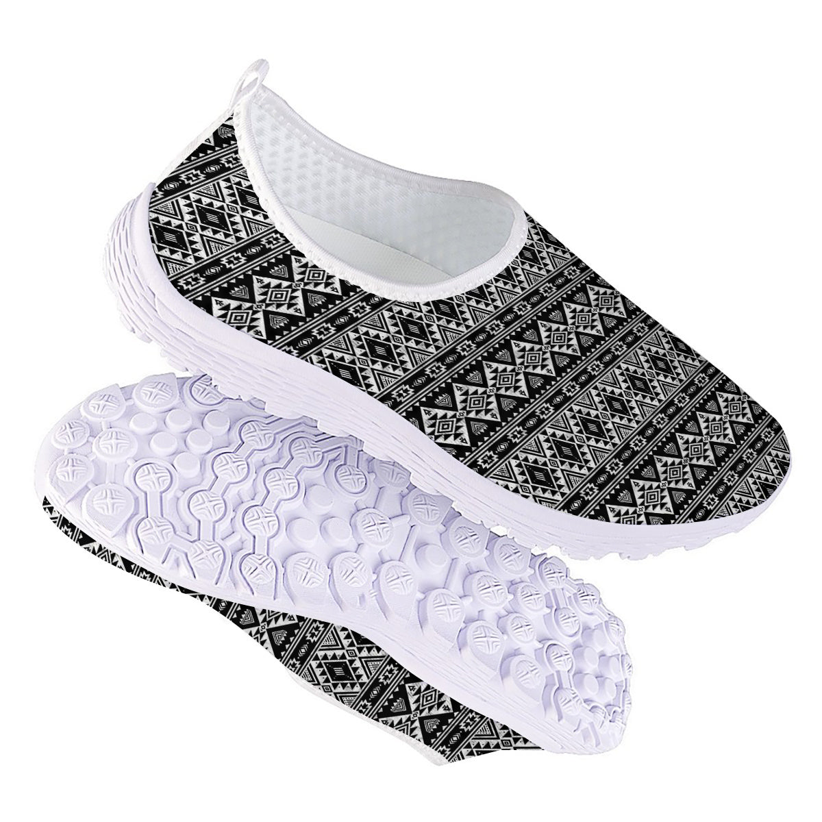 Aztec Dark Grey Print Pattern Nurse Shoes-grizzshop