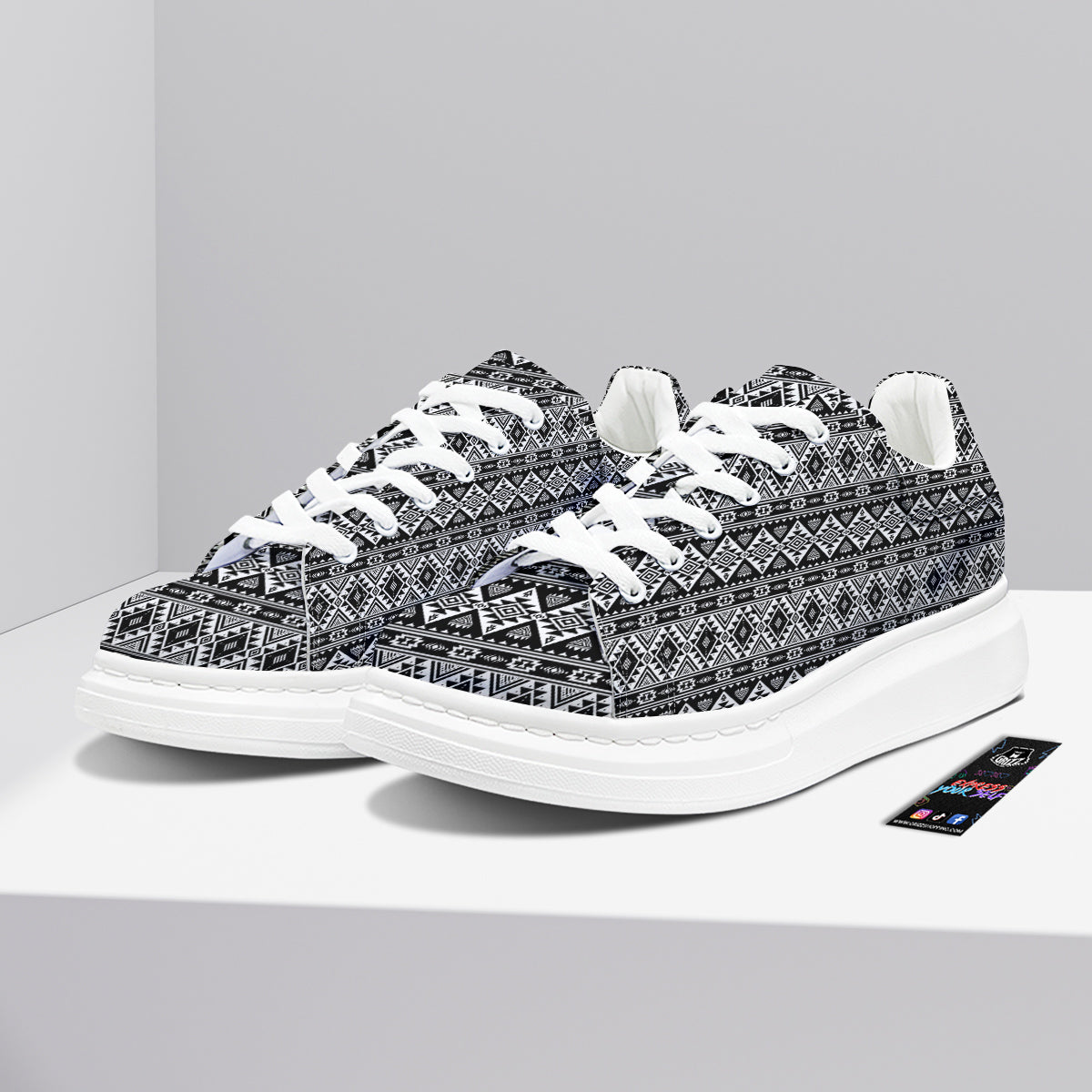 Aztec Dark Grey Print Pattern Platform Shoes-grizzshop