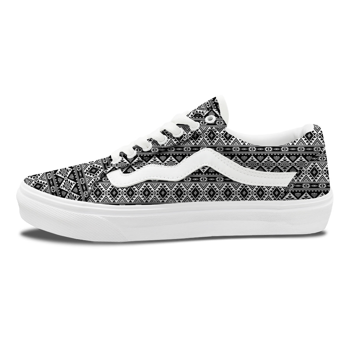 Aztec Dark Grey Print Pattern Skate Shoes-grizzshop