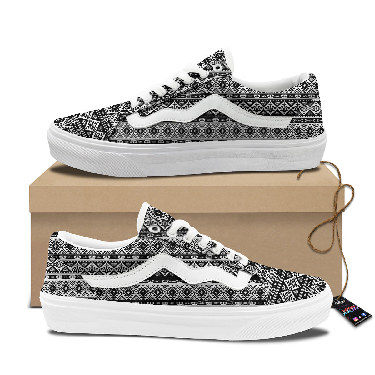 Aztec Dark Grey Print Pattern Skate Shoes-grizzshop