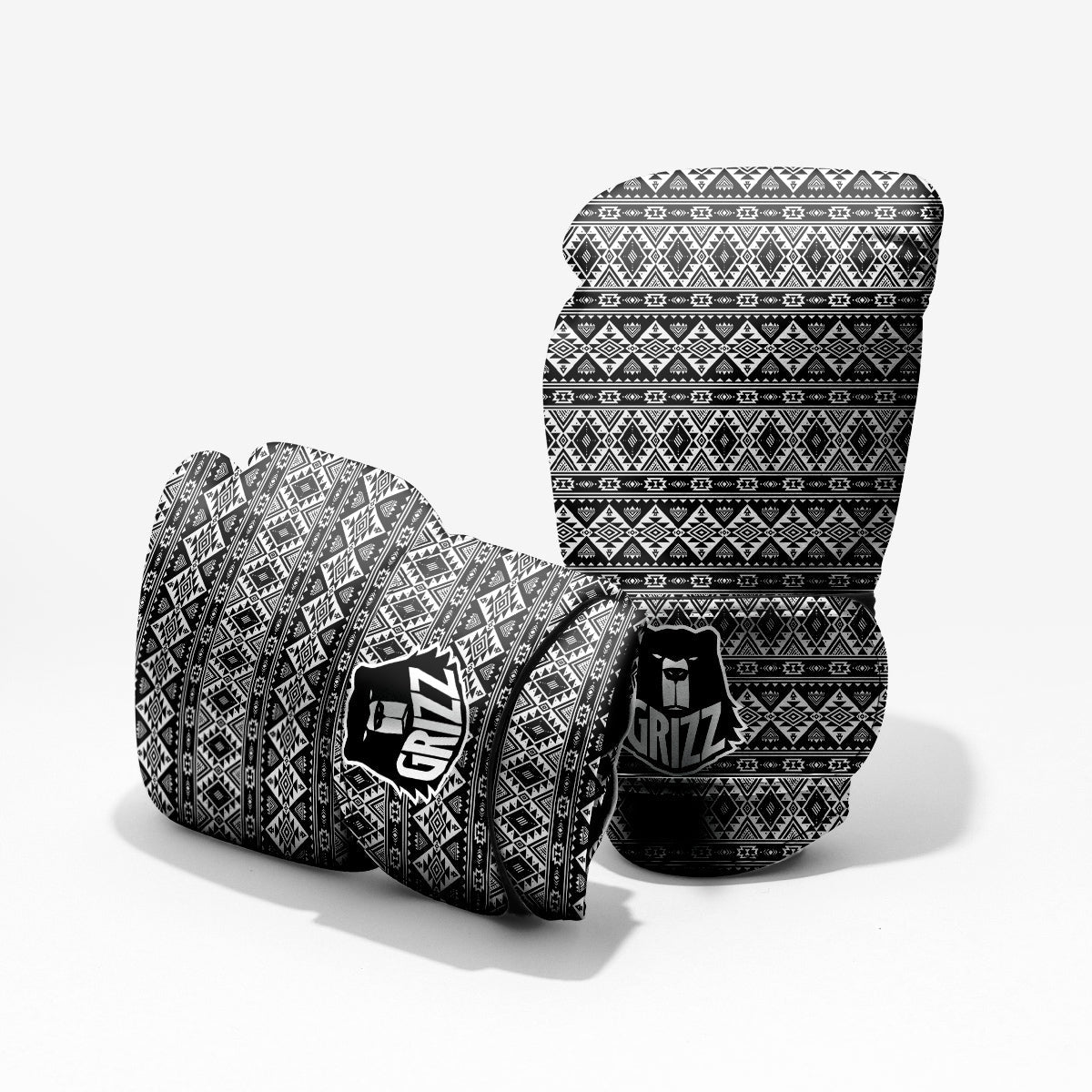 Aztec Dark Grey Print Pattern Pro Boxing Glove