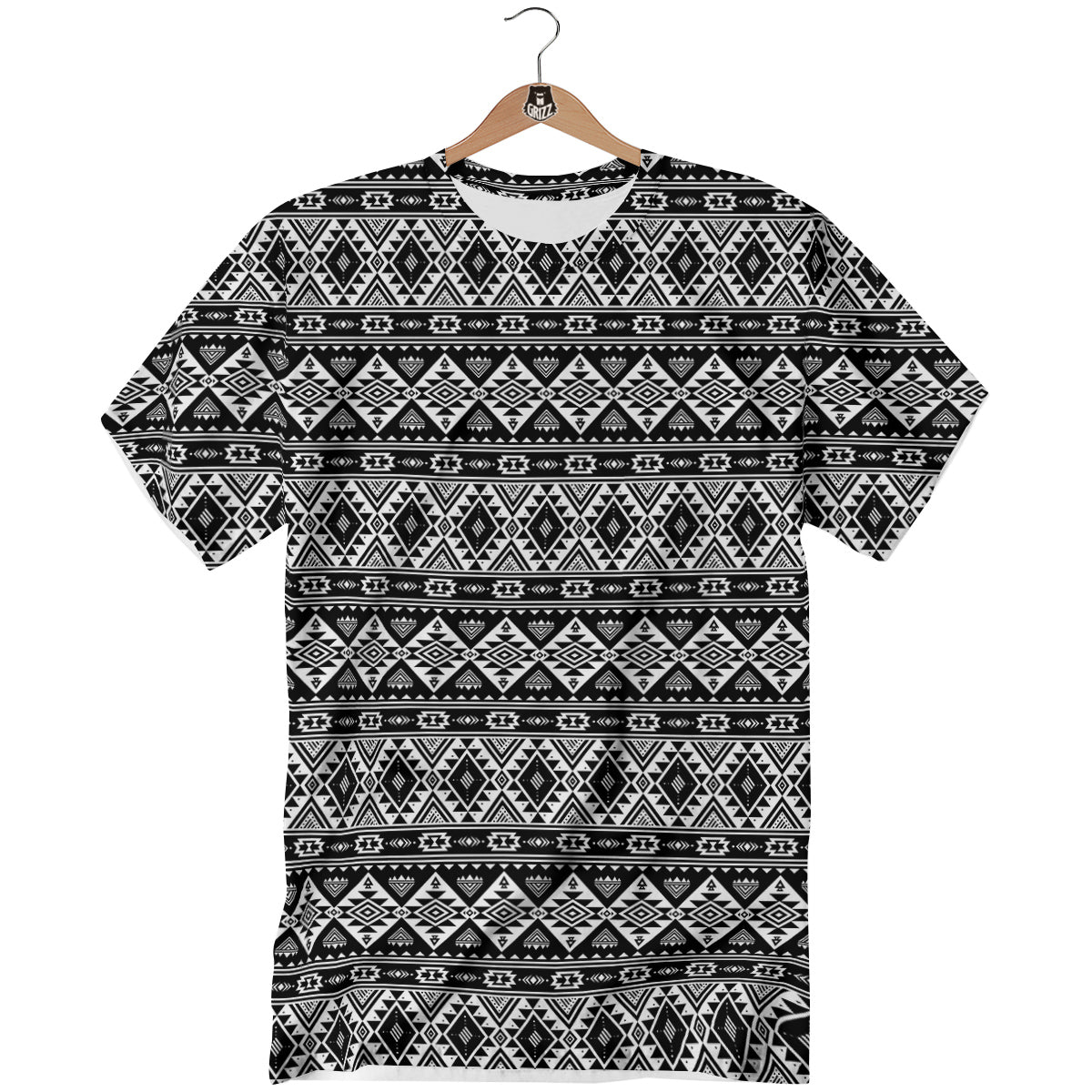 Aztec Dark Grey Print Pattern T-Shirt-grizzshop