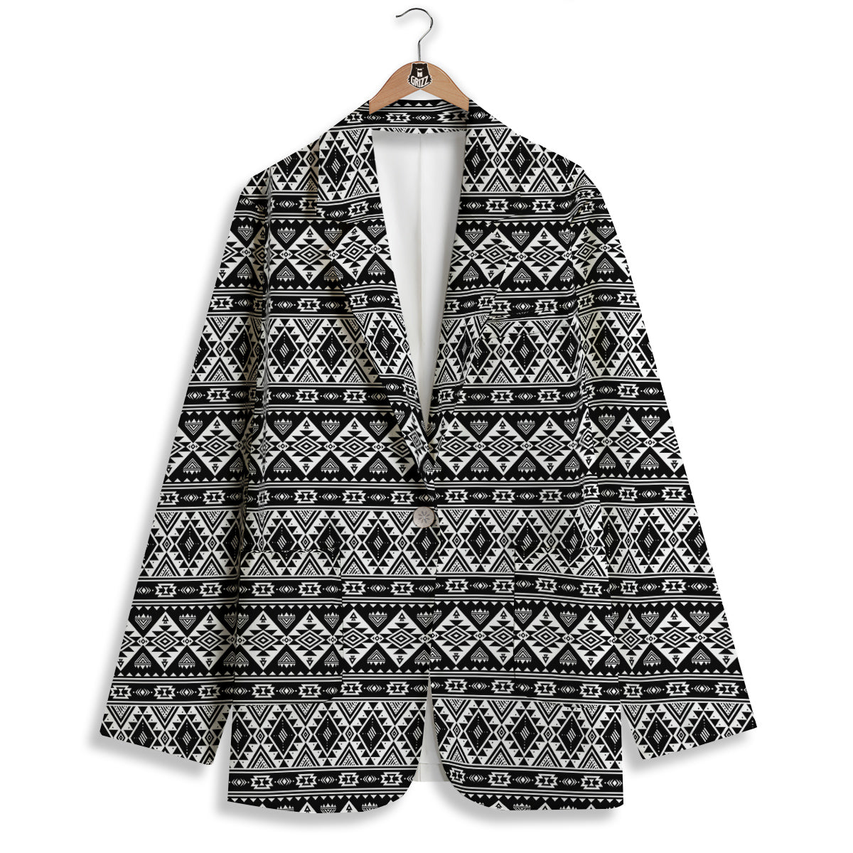 Aztec Dark Grey Print Pattern Women's Blazer-grizzshop