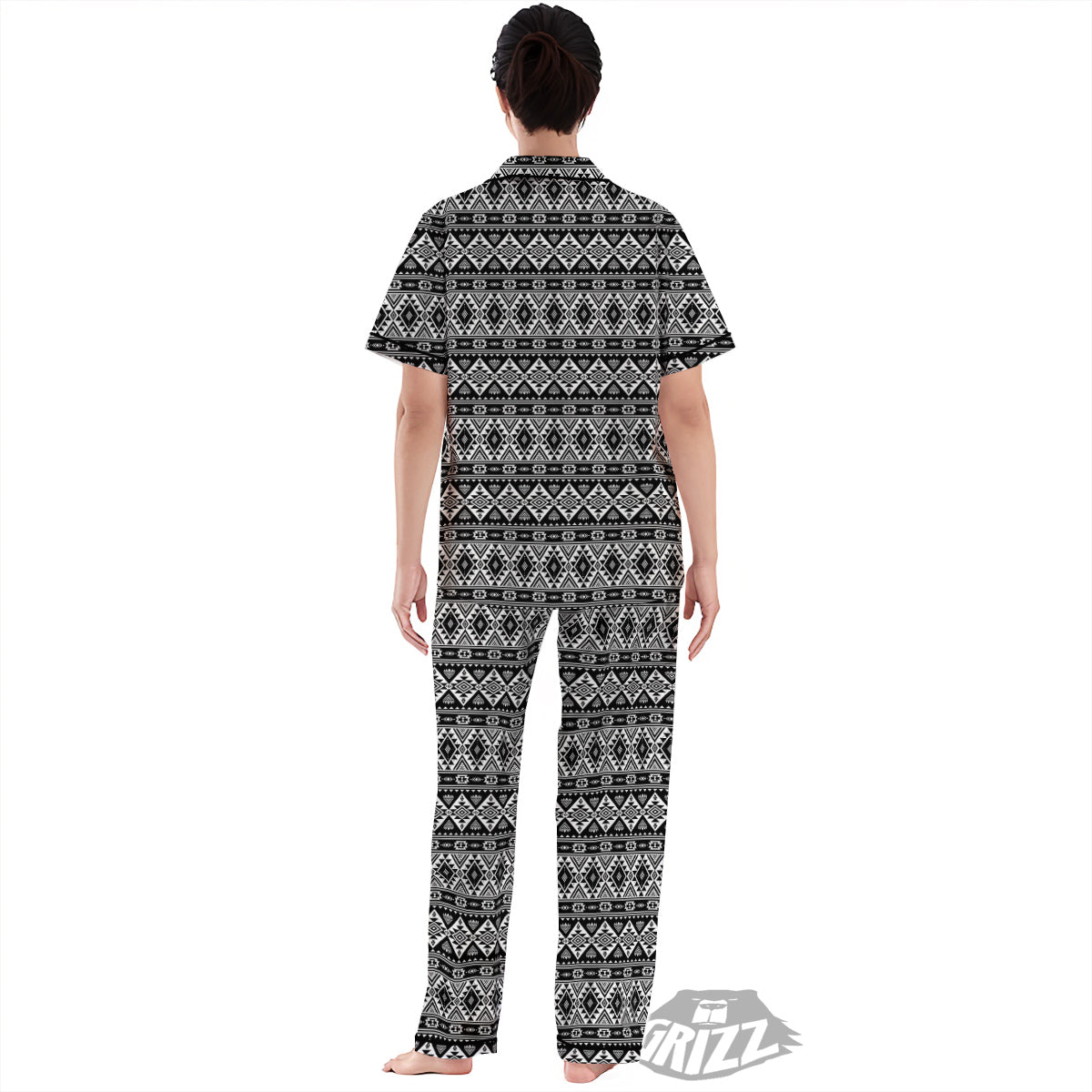 Aztec Dark Grey Print Pattern Women's Pajamas Set-grizzshop
